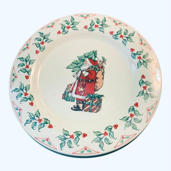 Gibson Christmas Dinner Plate 10 3/4" Santa Claus Holly Berry Vintage - Picture 3 of 9